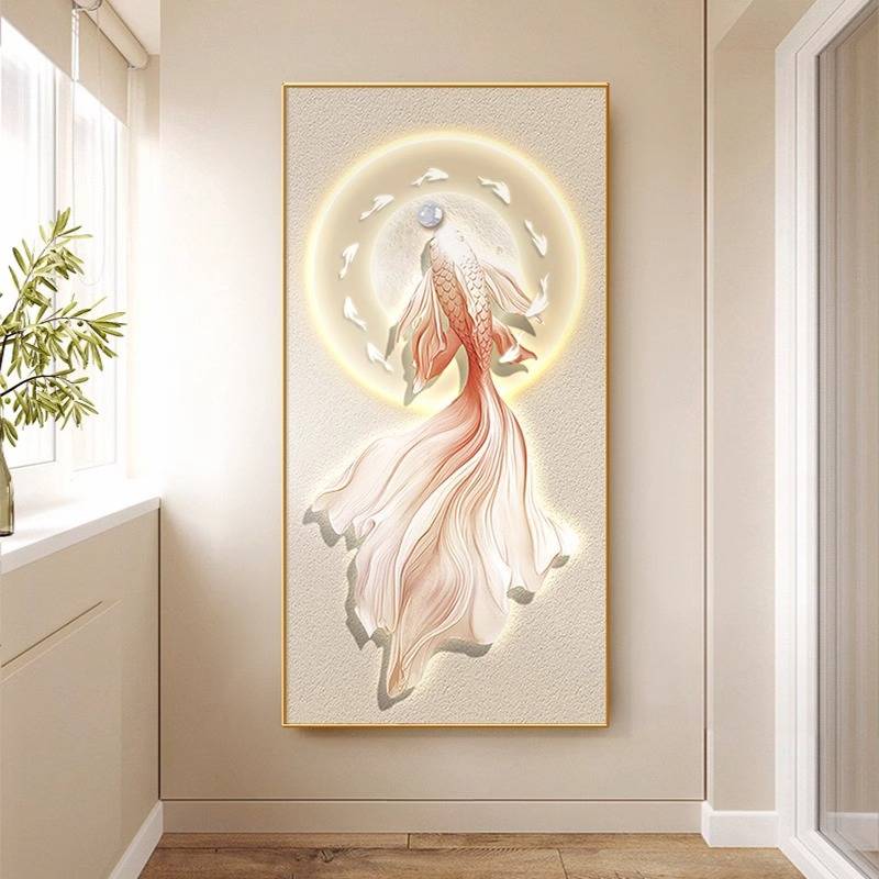 九鱼图玄关装饰画现代轻奢走廊过道挂画大气寓意好入户正对门壁画图片