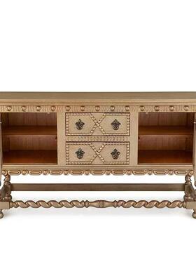 美柜玄式乡村实木雕花关法式木做橡旧餐边67155柜储物柜收纳斗柜