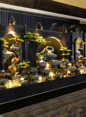 新中式大型假水幕流泉水屏墙风WMU玄关山隔断户外庭院酒店别墅喷