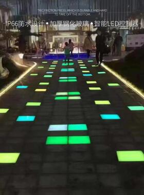 le感方形地砖灯重力LWN人应地板灯脚体踩发声七彩发光不锈d钢地埋