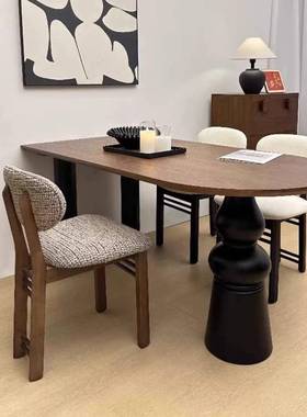 法式复古实餐桌高端木板小户型设实计师MBW创意半椭圆岛台全岩木