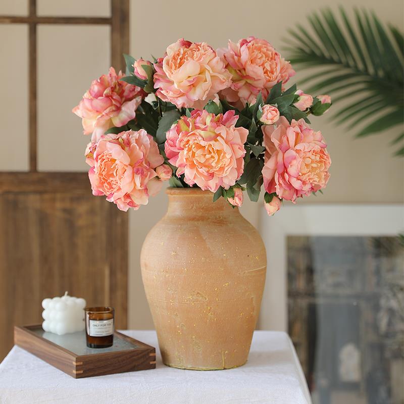重油画牡F767S5MJ丹花假花桌绢花仿干式花瓣客厅摆设新中餐花摆件