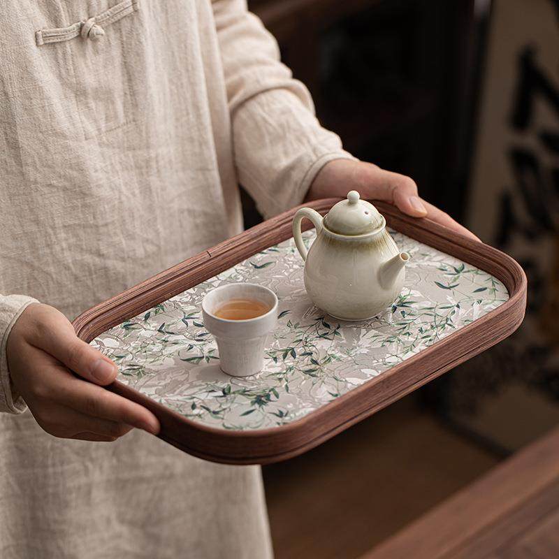中式海花茶玻约璃茶托盘竹制茶盘茶道简家用室水果KSL点心盘收棠