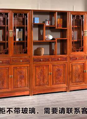 实木书SVD厅柜中式储物花柜置物架客多宝阁金梨木书架组合玻璃书