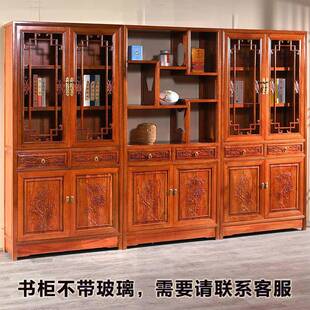 实木书SVD厅柜中式储物花柜置物架客多宝阁金梨木书架组合玻璃书