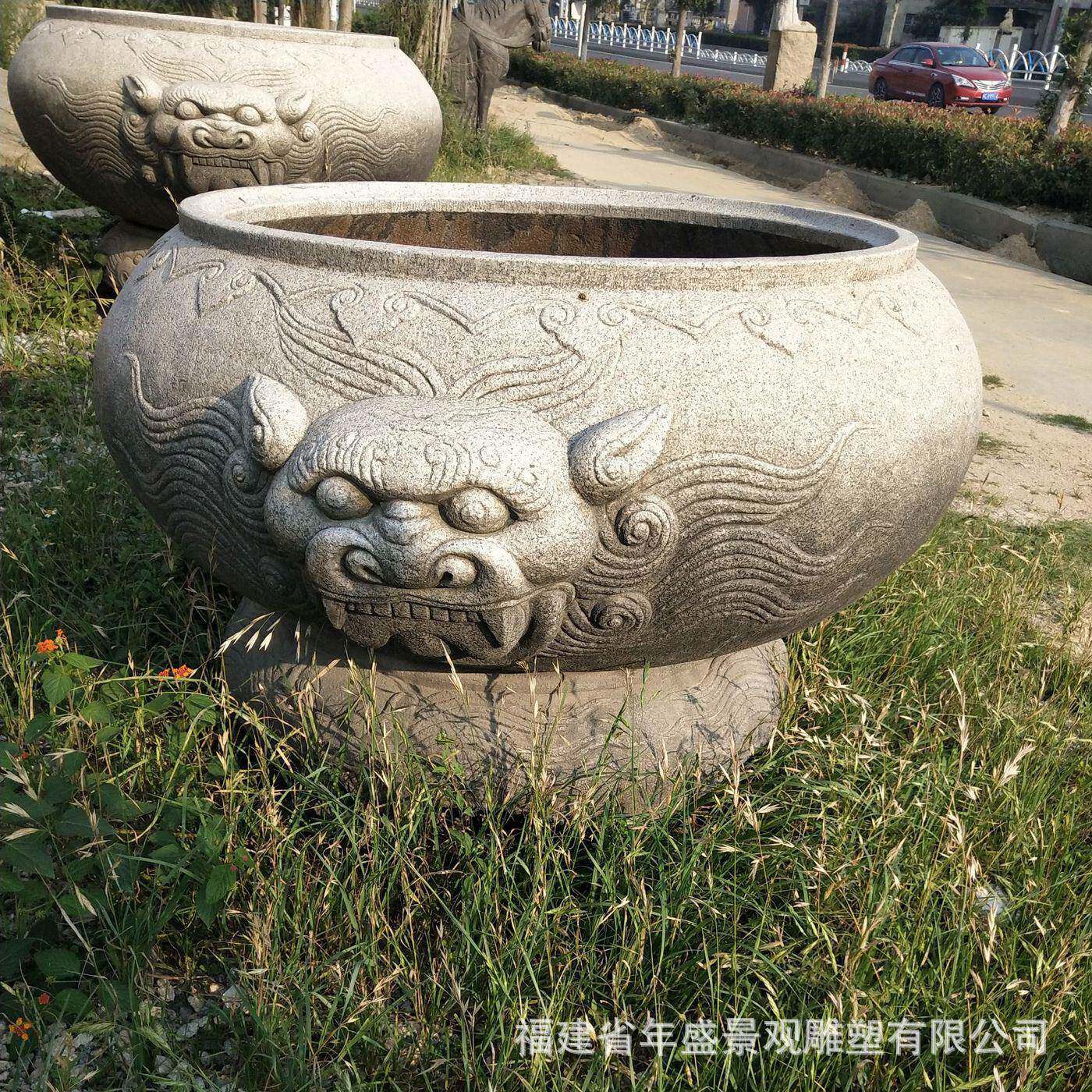 石头养鱼意石花盆庭院景观摆342古设老物件石创雕刻仿雕缸花缸树