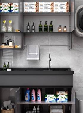 定制304板不锈蜂用窝GNI铝阳台洗衣柜洗衣池家一体组合带搓钢岩石