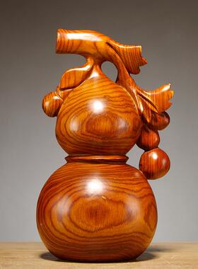 实木雕刻葫芦摆件居花梨木雕工艺品家刻居客厅办公室质装饰GG363