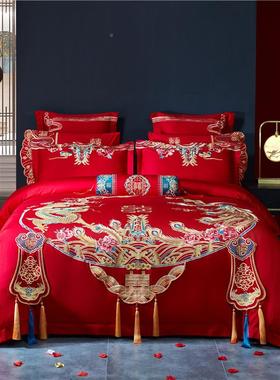 四古道边高AL-65305婚庆件结套精美重工刺绣大红婚多件套婚礼送端