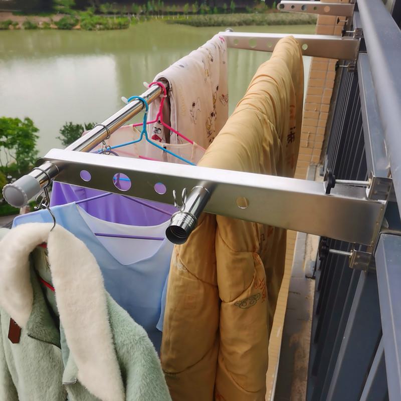 防盗网晾衣杆不锈钢多功能窗户收纳免外晾衣架阳台打孔晒被子神器