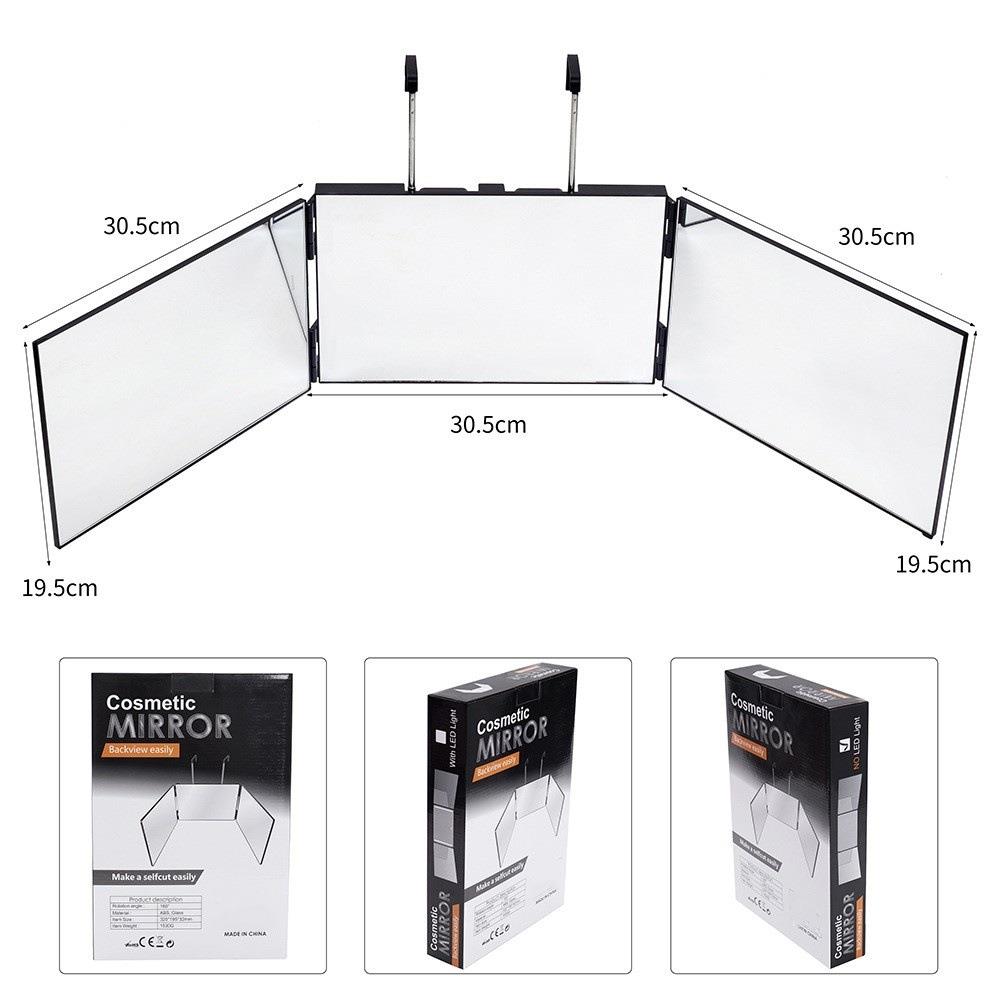 折叠三面镜伸缩悬挂家用补光三折镜多面化妆镜高清LED三面折叠镜
