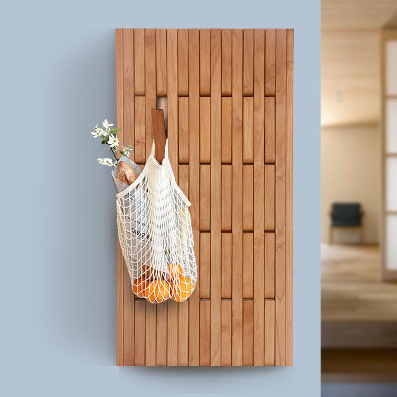 N5三福木艺墙面木条衣挂墙壁衣帽架创意实木黑胡桃樱桃木玄关置物