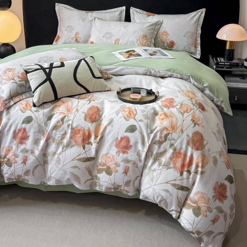 2024新款全棉活性数码印花磨毛四件套单双人被套高品床上用品家用
