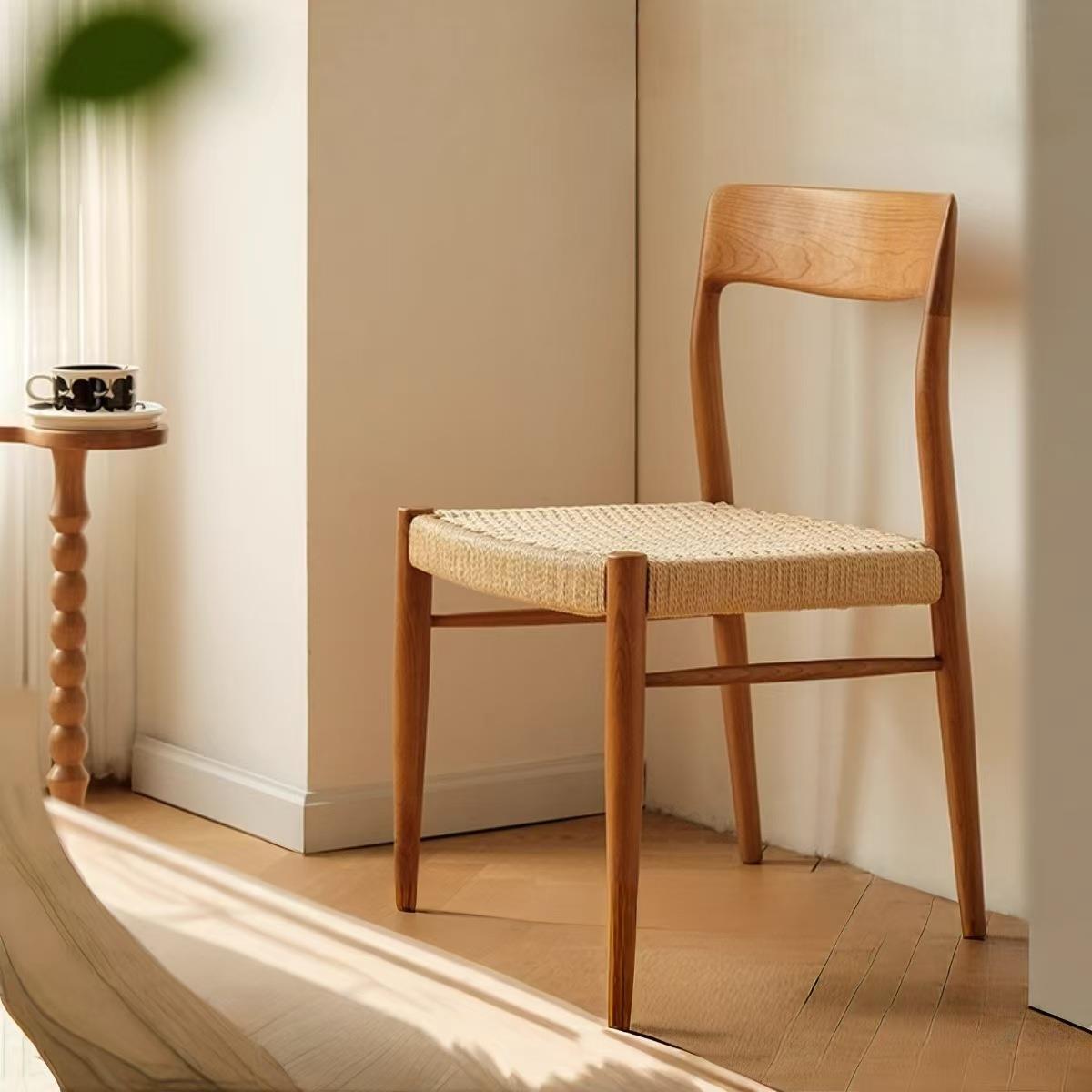 非晚椅复古实木餐椅家用椅子樱桃木书桌椅家具靠背藤编胡桃木椅子