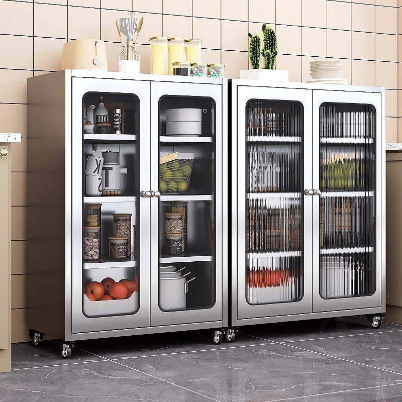304不锈钢橱柜厨房碗柜家用加厚网门餐边柜多层橱柜收纳锅储物柜