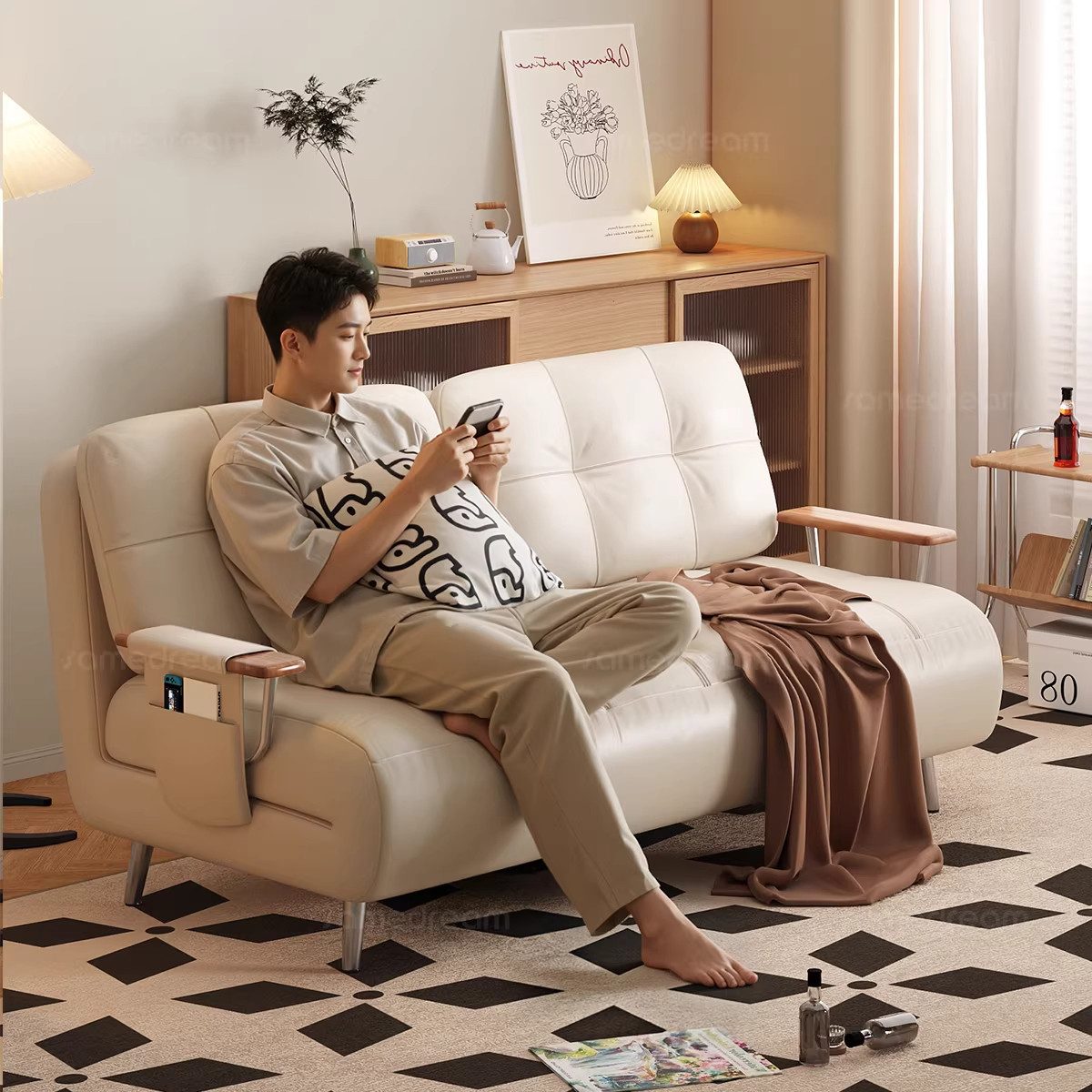 家用沙发床客厅折叠两用新款可伸缩复古小户型简易多功能单人沙发