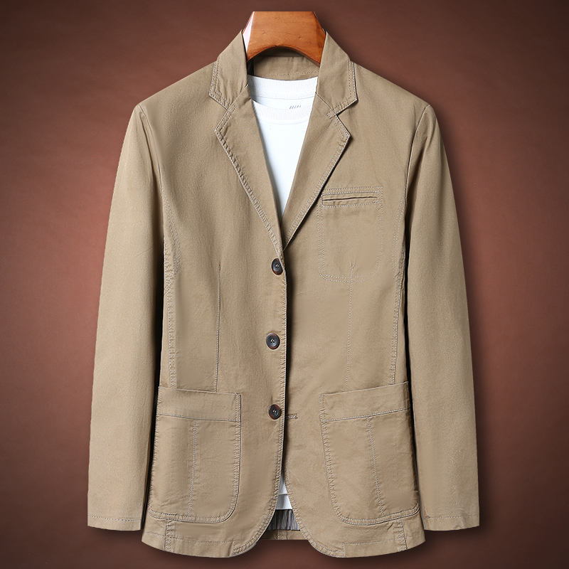 休闲西装男宽松大码春秋季男士水洗纯棉小西服便服单西商务男外套