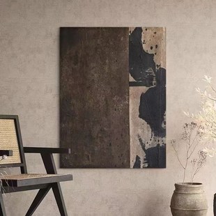 手绘油画抽象肌理质感侘寂风装饰画客厅沙发民宿怀旧复古玄关挂画