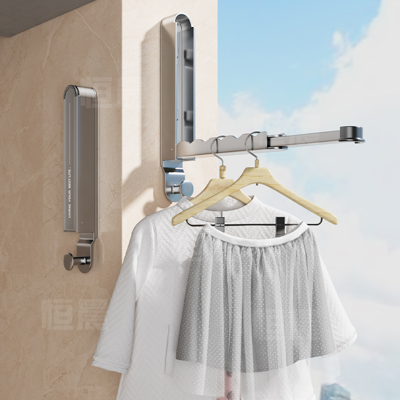 伸缩晾衣架室内免打孔折叠隐形阳台晒衣服门后挂钩帽子卫生间收纳