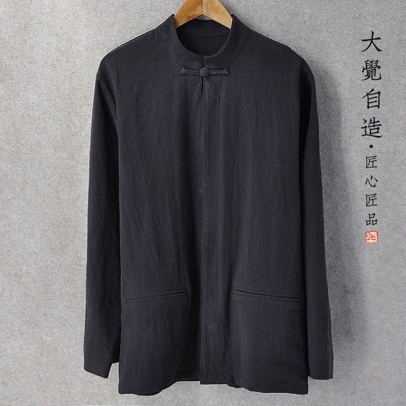 中国风亚麻男装长袖外套春秋改良唐装复古棉麻宽松中山装百搭潮流,男装,中山装,淘宝优惠券,粉丝福利购,淘宝优惠卷