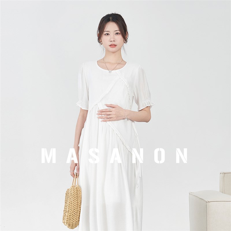 孕妇连衣裙小个子2025新款孕期法式穿搭长裙春夏大码白色裙子夏装
