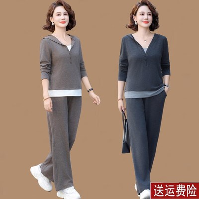 中老年春秋女装休闲套装40岁50妈妈秋装洋气两件套秋季长袖上衣女