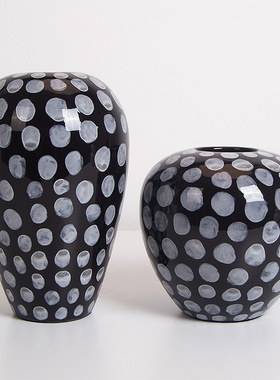 简约现代黑白色波点陶瓷花器插花瓶样板间客厅玄关桌面装饰品摆件