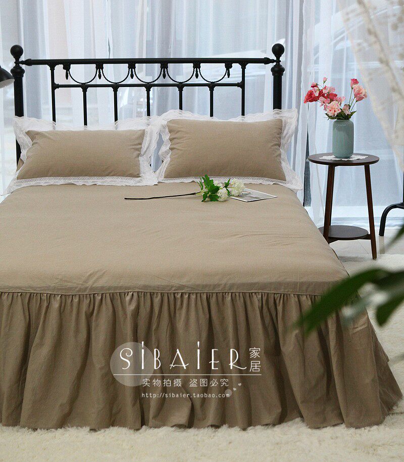 欧式美式克里斯简约纯色水洗棉纯棉裙式单双人单件床裙床罩床单