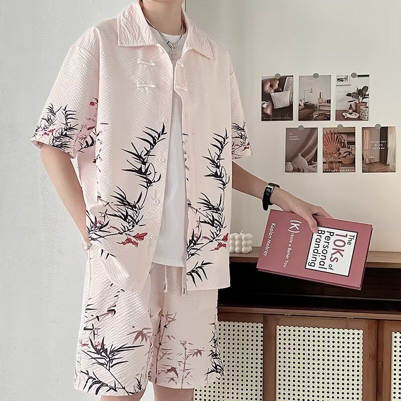 300斤大码男装中国风休闲套装男夏季水墨画短袖衬衫男宽松两件套2,男装,休闲运动套装,淘宝优惠券,粉丝福利购,淘宝优惠卷
