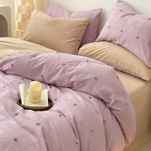 少女心紫色高级感全棉四件套纯棉水洗棉被L套床单三件套公主风床