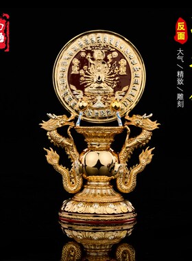 台湾纯铜准提镜摆件准提佛母v准提镜风水铜镜家居密宗修行法器摆