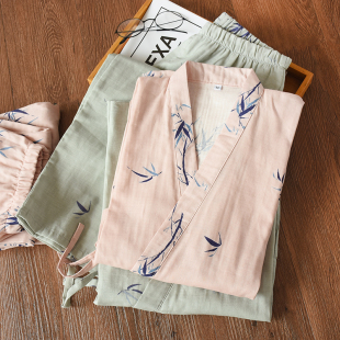 日系情侣和服睡衣套装春秋夏季薄款全棉麻K女七分袖长裤居服汗蒸