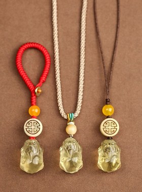 天然黄水晶雕刻貔貅吊坠男女佩戴随身挂饰汽车钥匙扣包包手机挂件