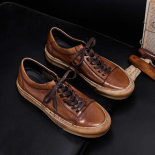 真皮平底板鞋 新款 男韩版 潮板鞋 2020男鞋 运动休闲男复古小脏鞋 春季