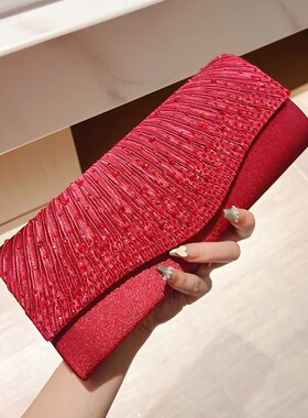晚宴手拿包女搭配晚礼服的包红色宴会小包包婚礼妈妈婆婆旗袍手包
