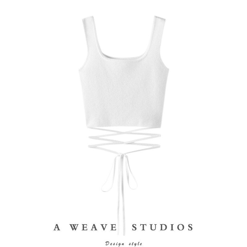 好显眼!缠绕式绑带方领山羊绒背心吊带女纯羊绒毛衣针织吊带背心