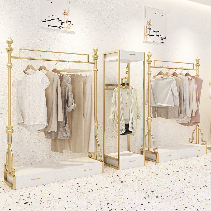万坚 服装店展示架落地式女装店欧式货架挂衣架T陈列衣服架子金色