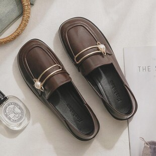 羊皮版~2024年春秋季新款晚晚温柔风配裙子的Q鞋子平底法式单鞋女