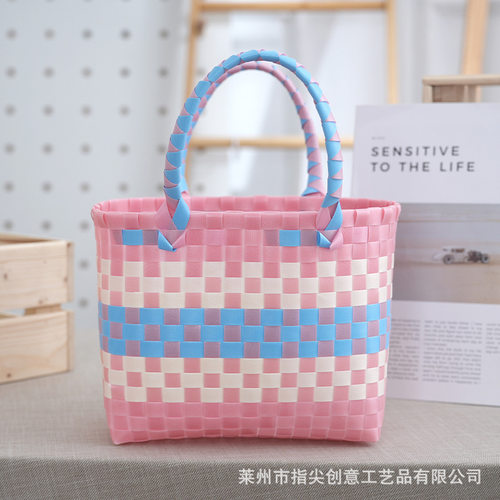 夏日多巴胺彩色编织菜篮子收纳篮