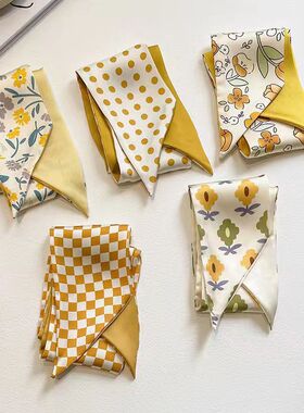 黄色显白小丝巾秋冬细窄飘带女发带扎发绑包包装饰高级感长条丝巾