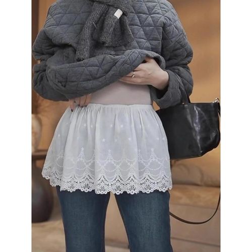 白色蕾丝打底半身裙女秋冬新款大码松紧腰防走光小屁帘叠穿短裙子