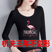 女长袖 薄款 2020年新款 纯棉黑色打底衫 春秋t恤修身 显瘦体恤上衣服