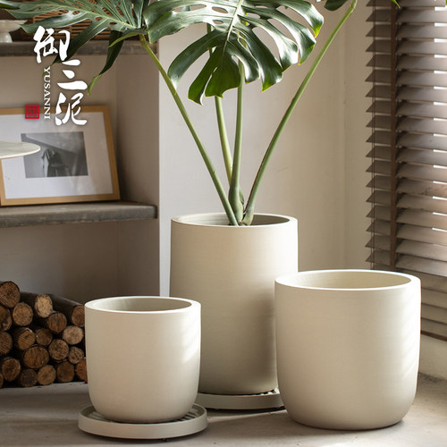 厚重感手工陶瓷花盆龟背竹绿植盆高级感陶盆大口径种植盆橡皮树盆