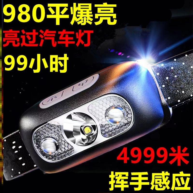 LED头灯超亮可充电头戴式强光感应特亮手电筒R小型便携式夜钓鱼灯