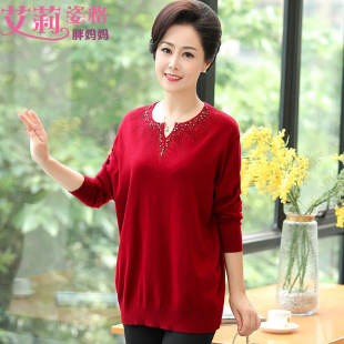 打底衫 中老年女装 200斤妈妈针织毛衣 秋冬季 胖太太加肥加大羊毛衫