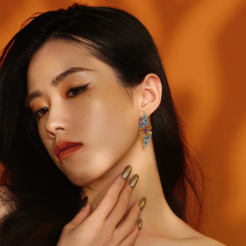 绘间手绘【金色王朝-沙漠之眼】御姐酷帅异域气质晚宴耳环耳夹