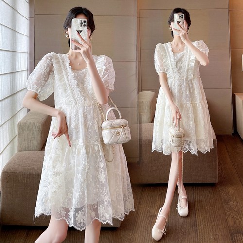 孕妇洋装夏季韩版刺绣蕾丝甜美风中长版2022年气质洋派减龄女潮