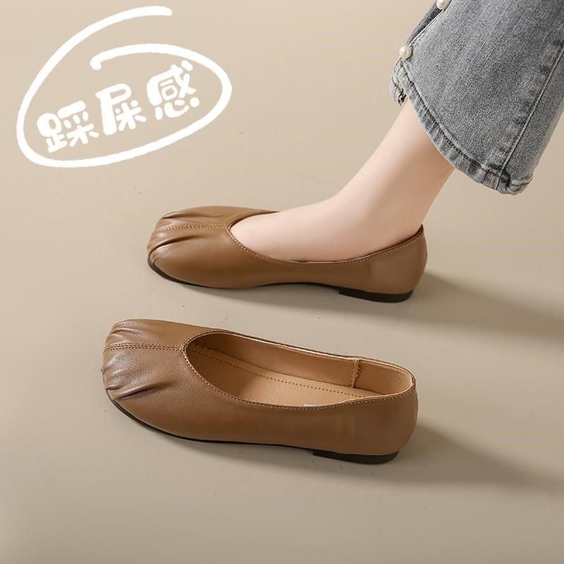 配裙子单鞋女夏季小皮鞋真皮超软孕妇妈妈豆豆鞋一脚蹬平底奶奶鞋,女鞋,浅口单鞋,淘宝优惠券,粉丝福利购,淘宝优惠卷