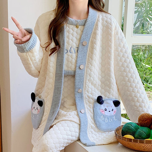 空气棉三件套月子服秋冬季纯棉产后产妇春秋哺乳孕妇睡衣10月份11