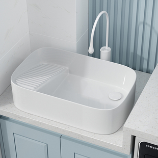 椭圆形加深侧后排水带搓衣板台上盆阳台陶瓷洗衣池盆家用台上面盆